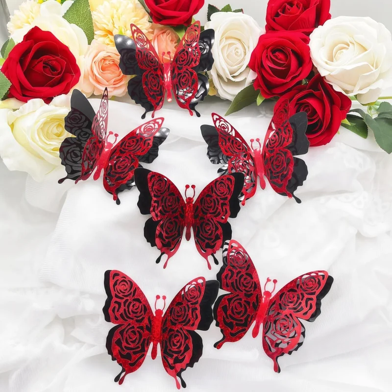 

3D красные наклейки на стену, 6 шт., съемные наклейки с розами на день Святого Валентина, наклейки для дома