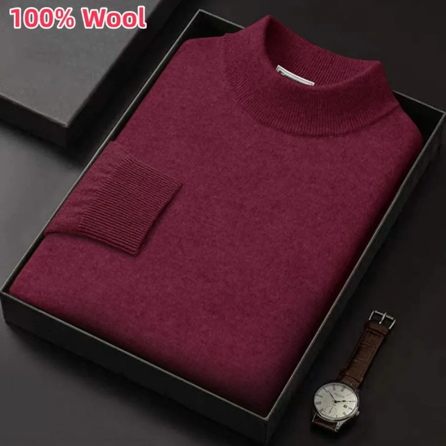 

2024 Men's 100% Woolen Knitted Sweater Tops Solid Keep Warm Sweater Pullovers for Men Autumn Winter Cashmere Sweater Male Tops