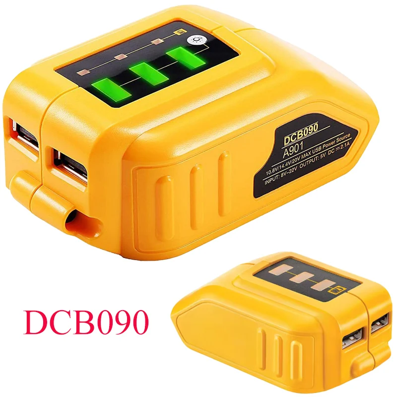 DCB090 Adapter for Dewalt 14.4V 18V 20V Li-ion Battery Converter Charging Adapter Power Supply Dual USB Converter for Dewalt