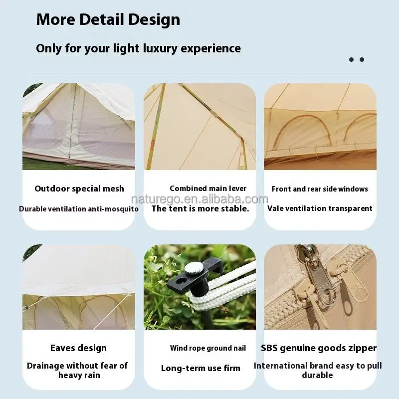 

STLF24㎡ Cotton Imperial Design 3-Door Rainproof Bell Tent with Sunshade Quick Setup Yurt Tent for Family & Homestays