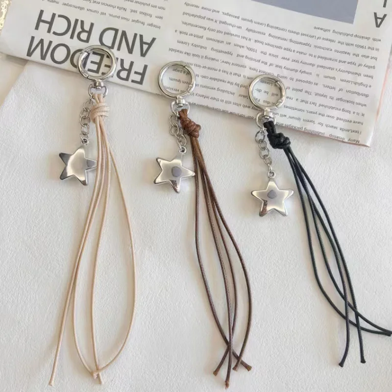 Ins New Simple Woven Leather Rope Star Pendant Car Keychain Pendant Luggage Accessories Mobile Phone Lanyard