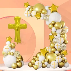 119PCS First Communion and Baptism Decoration Kit - Elegant White and Gold Balloon Garland, Suitable for God Bless Celebrations