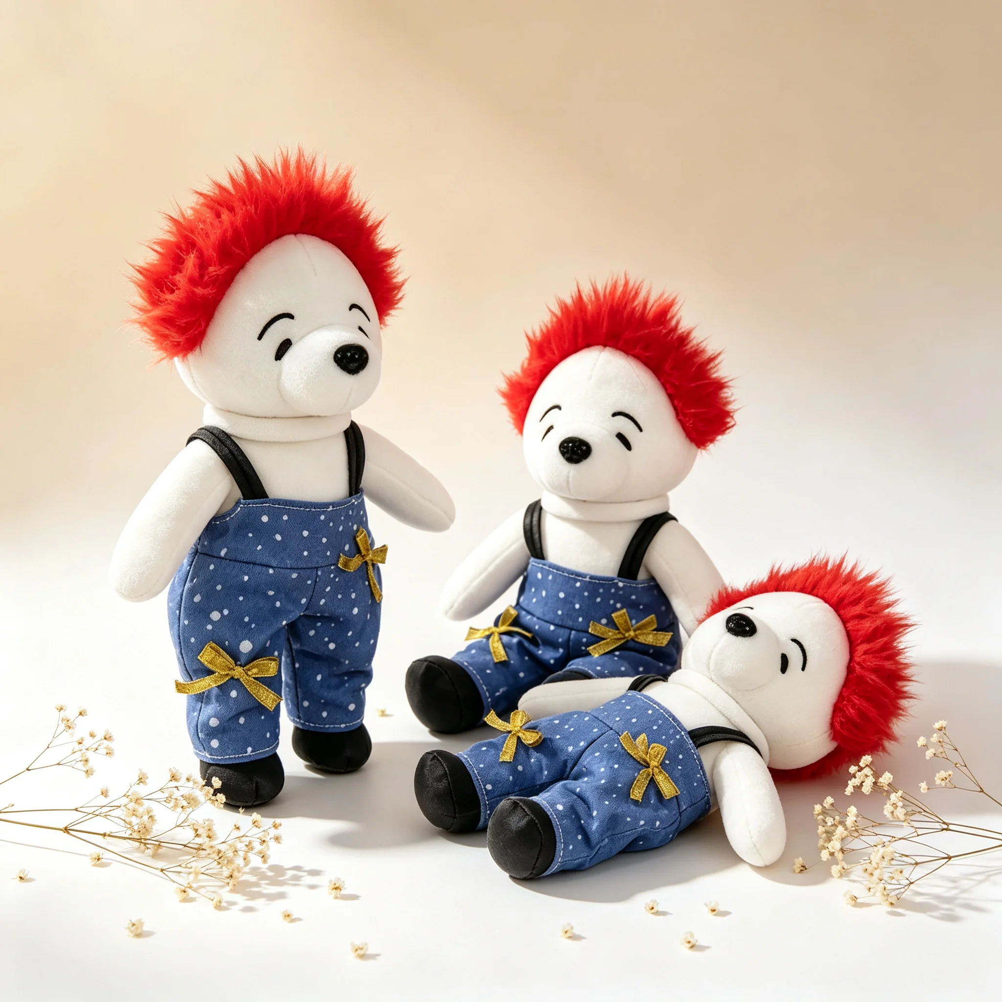 Plush Toy Red Hair Fashion Dog Cute Stuffed Animal Kawaii Soft Humanoid Puppy Doll Birthday Gift Home Room Decor Kids Girls Boys
