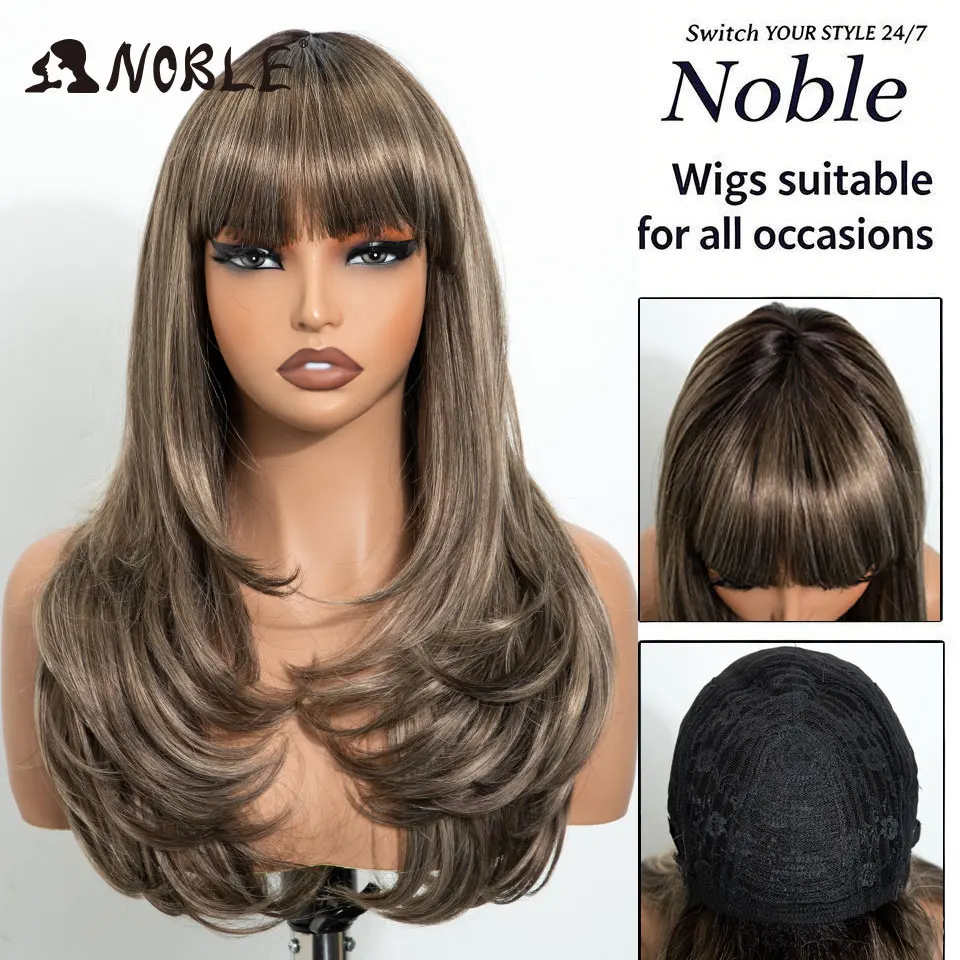 NOBLE 20 Zoll Burgunderrote Gerade Bob-Perücke mit Air Bangs, Hitzebeständige Synthetik-Perücke für Frauen, für den täglichen Gebrauch, Cosplay und Partys – Detail 11