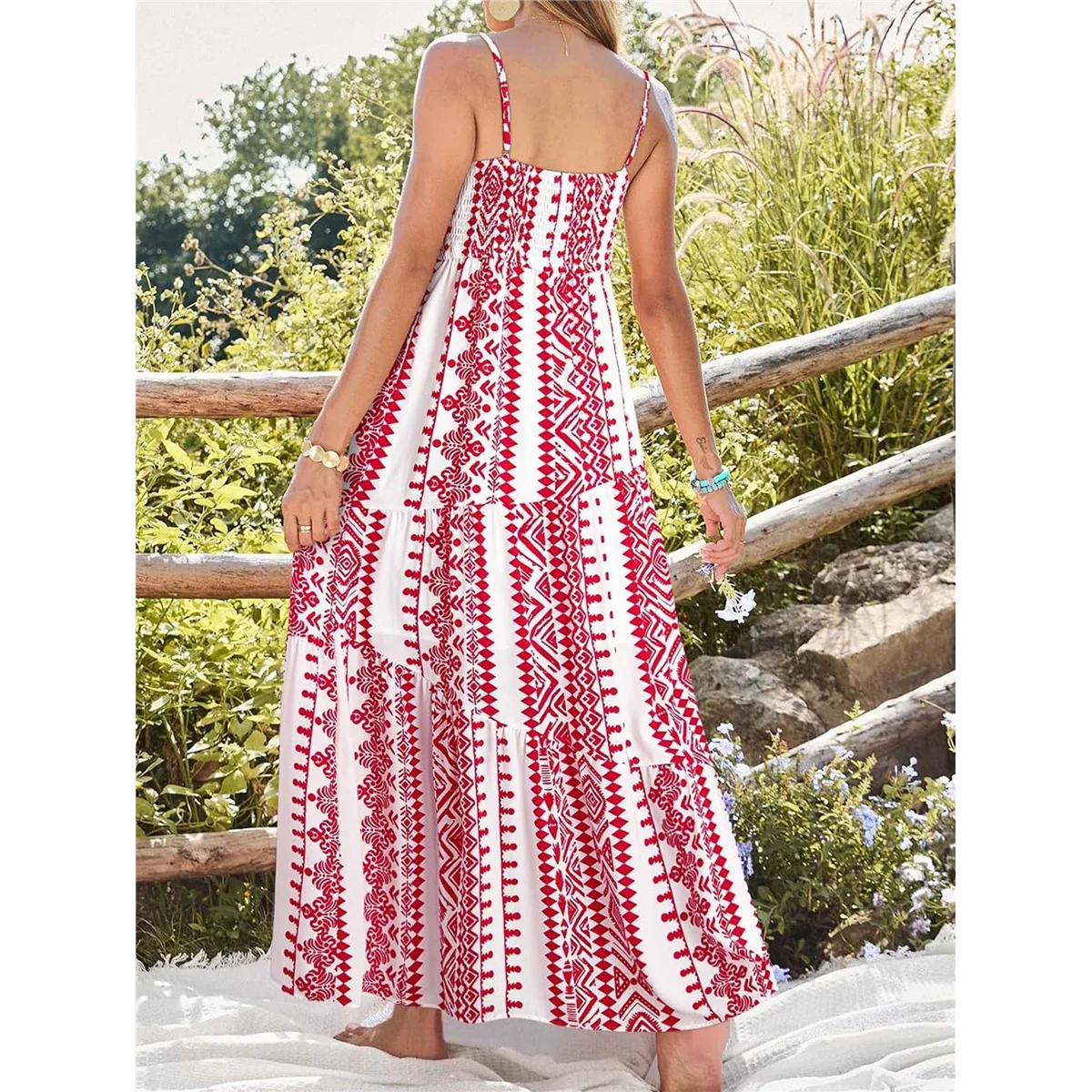 ABRT-Summer Dress Casual Womens Boho Dress Sleeveless Printed Long Tiered Maxi Dress Beach Dress 2025