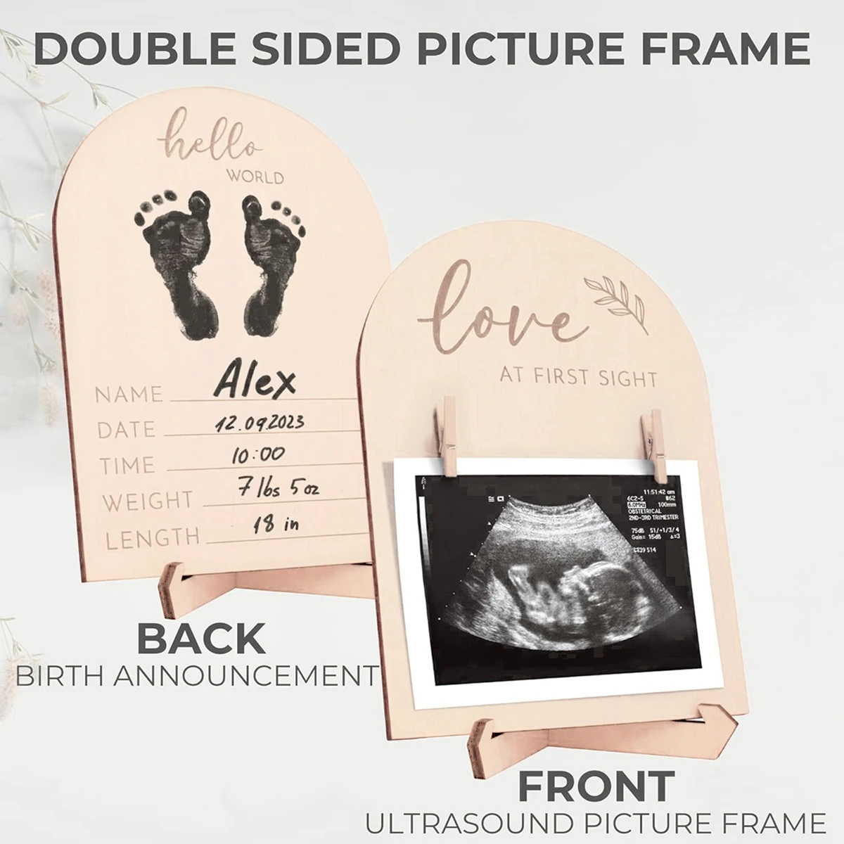 Wooden ultrasonic photo frame fashion double-sided logo perfect for announcing pregnancy or baby birth adornment