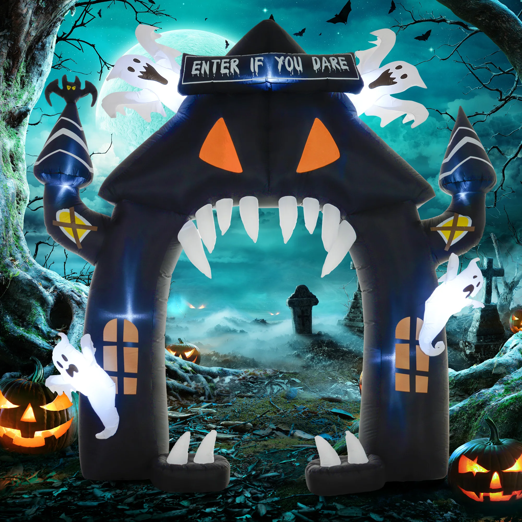 Arco gonfiabile di Halloween Outsunny, 300 cm, decorazione per Halloween con luci a LED.