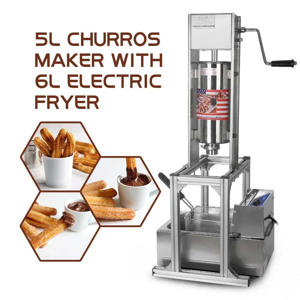 

HomeWise Heavy Duty 5L Manual Spanish Churros Maker With 6L Electric Deep Fryer Device For Fritters Stainless Steel