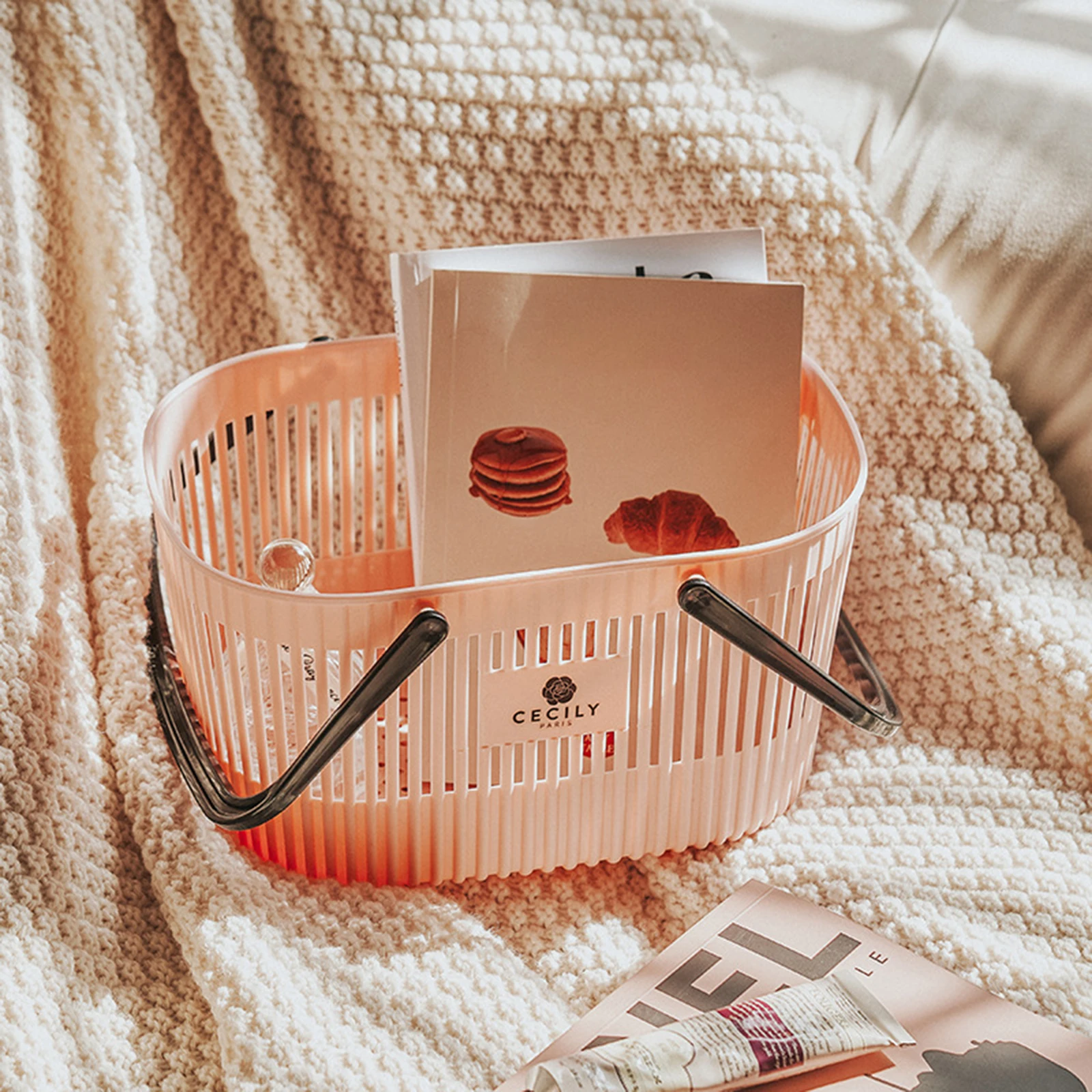 

24x27x20cm Bath Basket Large Capacity Handheld Bath Basket Bathroom Dirty Clothes Shower Gel Toiletries Skincare Storage Basket