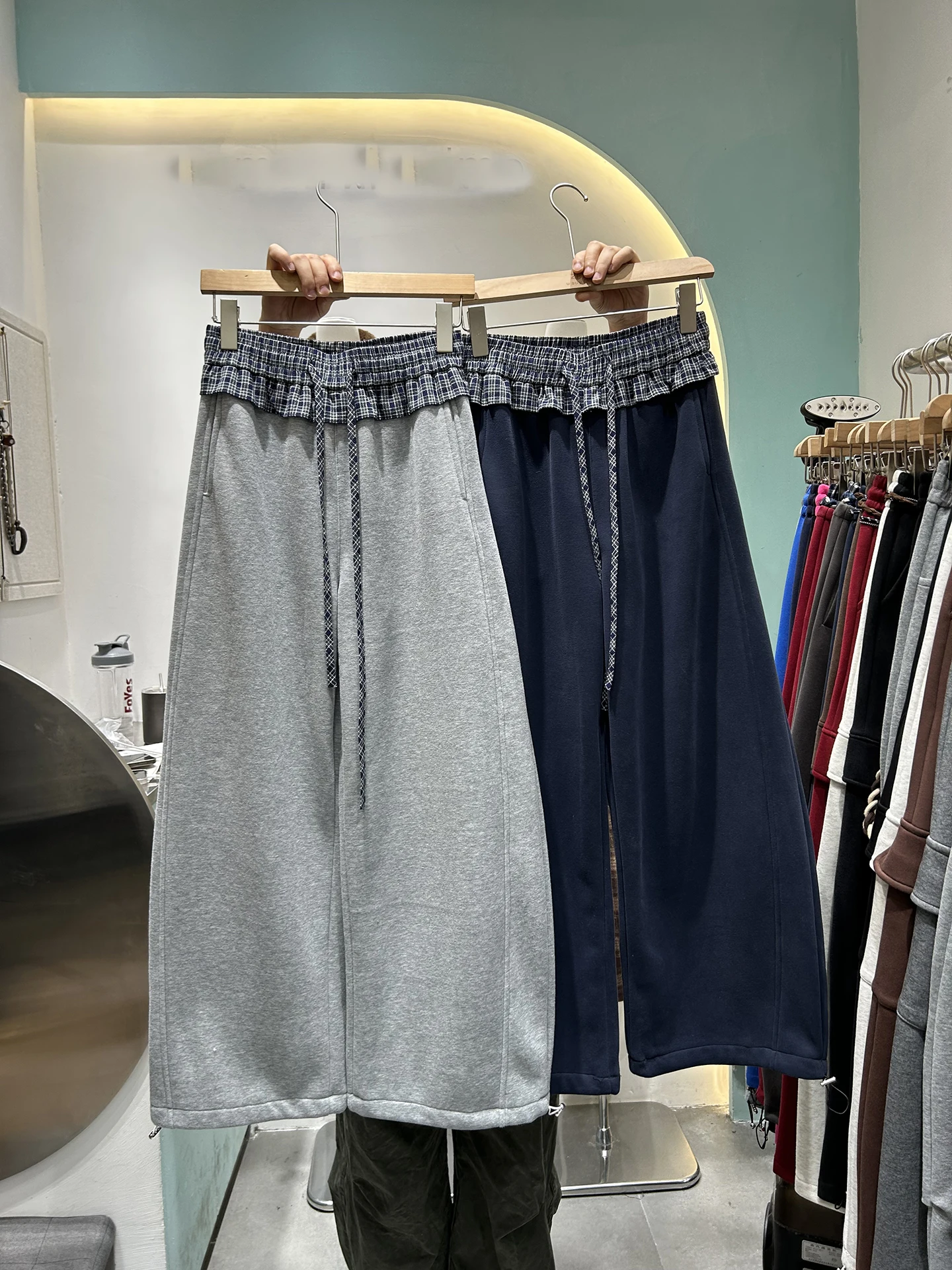 

Женские широкие брюки с высокой талией и клетчатыми вставками, свободные, струящиеся, повседневные, зимние, с эффектом похудения