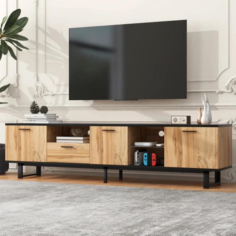 Modern TV Stand with 4 Cabinets& Open Shelves, Color-matching Media Console Table for TVs up to 80'',Entertainment Center