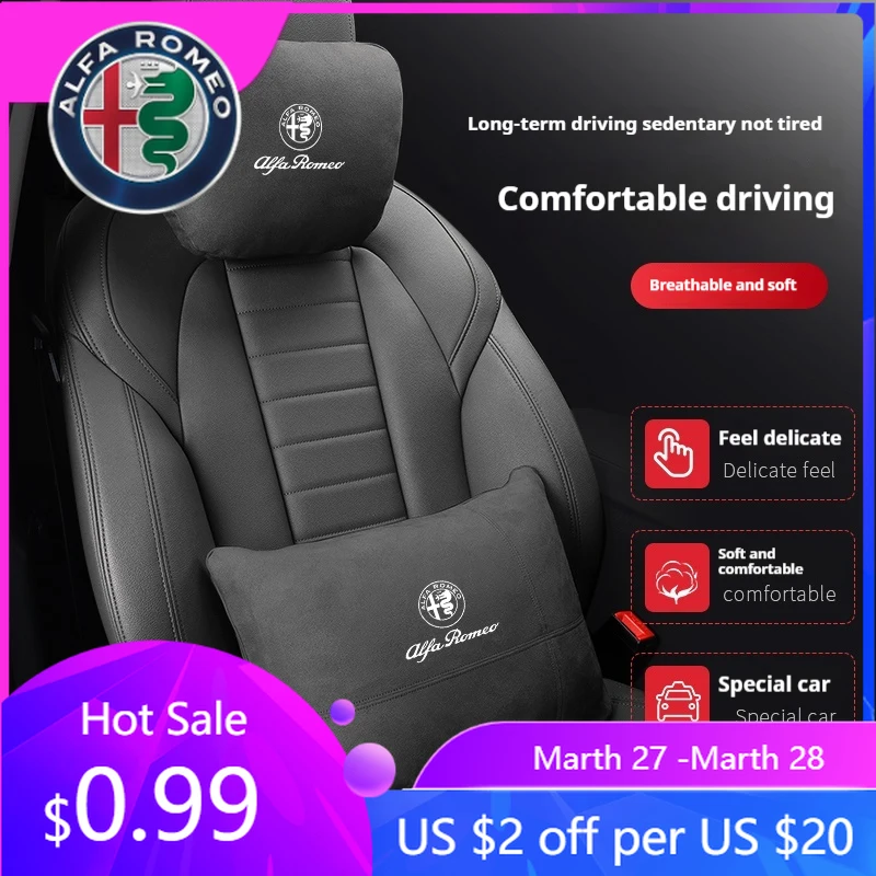 

Подголовник из замши для автомобилей Alfa Romeo: поддержка шеи и поясницы для Giulia, Tonale, Stelvio, Giulietta, Mito, Milano, 147, 156, 159, 166