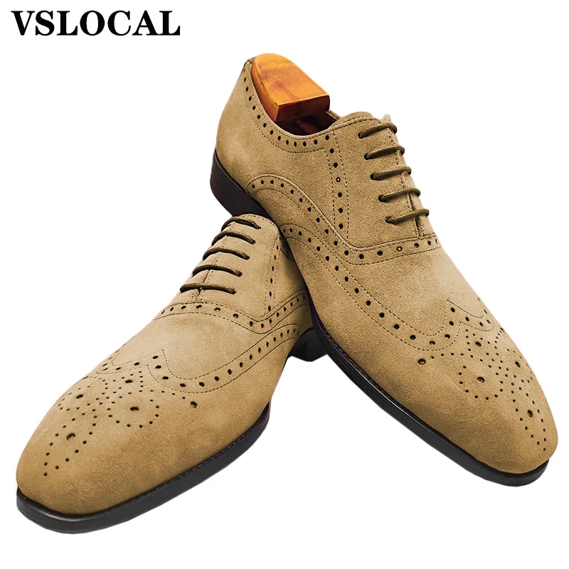 

Luxury Men's Oxford Shoe Lace up Suede Leather Khaki Black Pointed Toe Mens Dress Casual Shoes Banquet Wedding Shoes Men