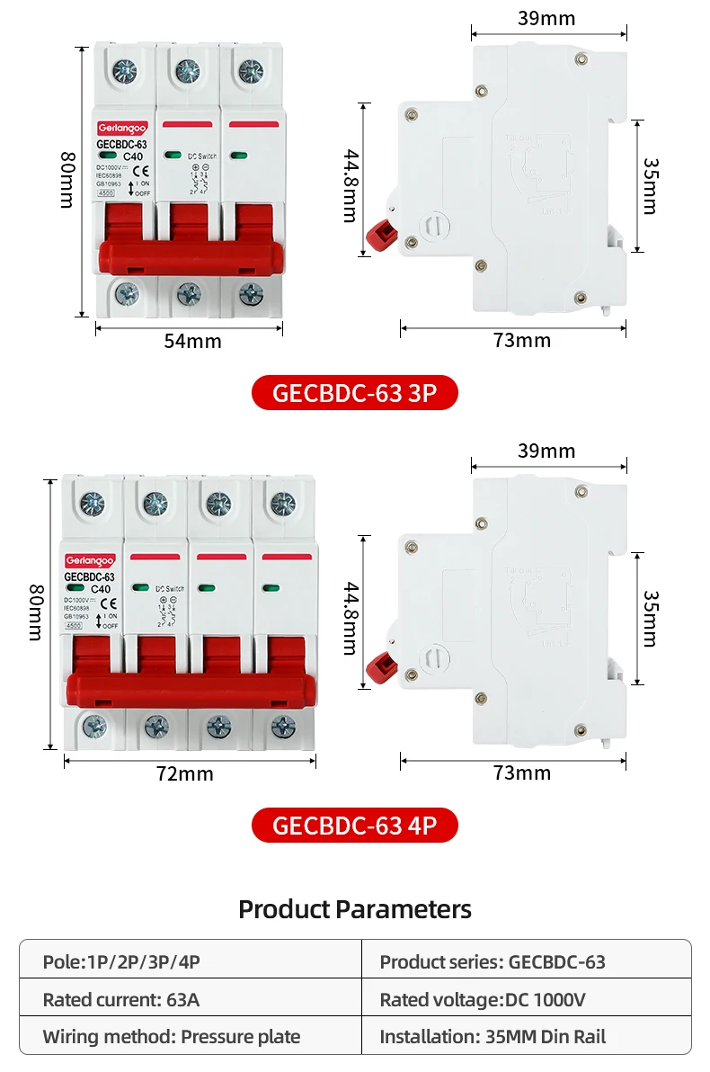 1P 2P 3P 4P DC 1000V MCB Solar Mini-Leistungsschalter Überlastschutzschalter 6A 10A 16A 20A 25A 32A 40A 50A 63A Photovoltaik PV – Detail 7