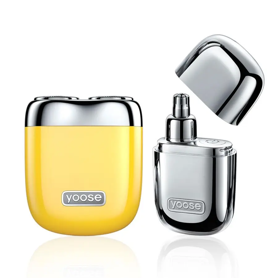 ماكينة تشذيب شعر الأنف باللون الفضي والصغير، أصفر، سبيكة، محمولة، لاسلكية، IPX7 مقاومة للماء، قابلة لإعادة الشحن عبر USB، #1