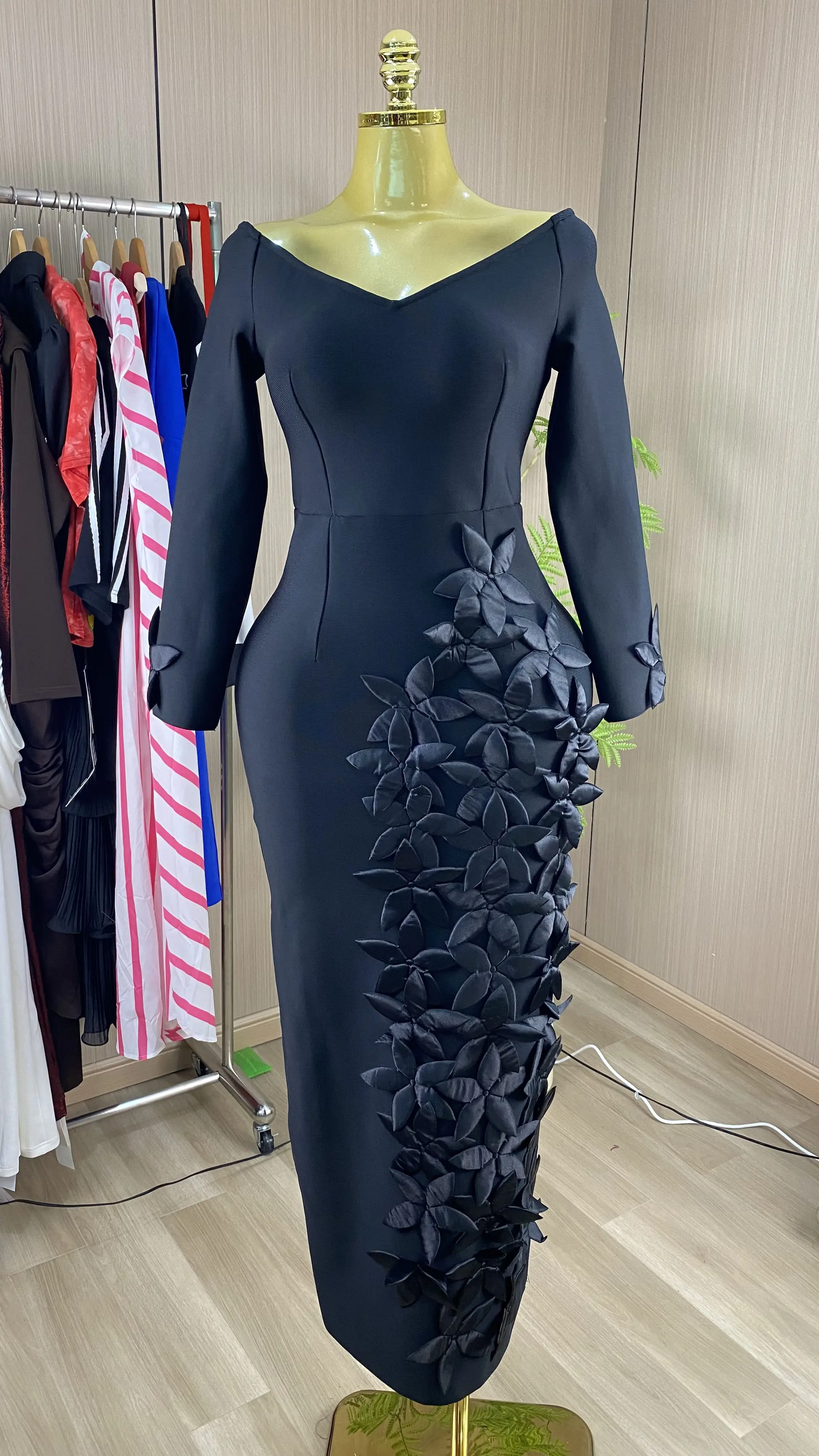 Luxurious floral-embellished high-slit backless dress, sexy floor-length ball gown-GZXX897