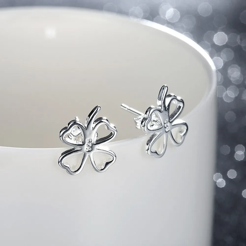 2024 New Design 925 Sterling Silver Exquisite Four-Leaf Clover Stud Earring Trendy Jewelry Women's Birthday Party Gift Wholesale