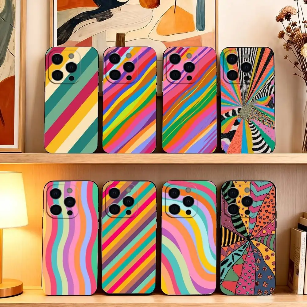 Striped Color Blocking Art Pattern  Phone Case Silicone Soft For IPhone 17 16 15 14 13 12 11 X XR Plus Pro Max Plus