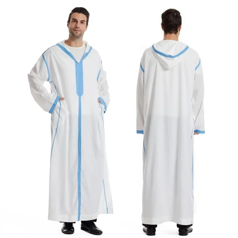 Vestido largo con capucha para hombre, traje tradicional islámico musulmán, Jubba Thobe, Arabia Saudita, Kaftan, Ramadán, S-3XL