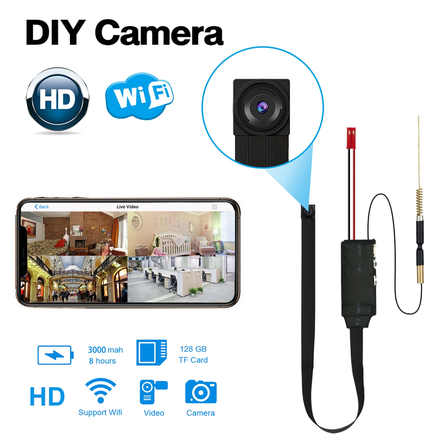 Mini cámara HD de 1080P, módulo DIY, detección de movimiento, WiFi, grabadora de vídeo, cámara de vigilancia de seguridad para el hogar, cámara inalámbrica P2P de 4MP