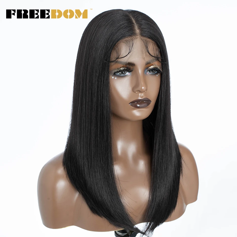 FREEDOM 13X7 Synthetic Lace Front Wigs For Black Women Straight Long Bob Lace Wigs Ombre Pink Blue Cosplay Wigs Heat Resistant