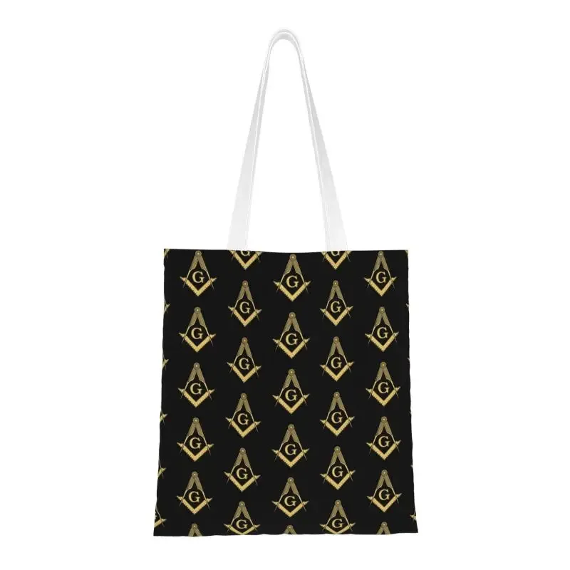 Freemasonry Symbol Pattern Grocery Tote Shopping Bag Women Cute Masonic Canvas Shopper Shoulder Bag Big Capacity Handbags