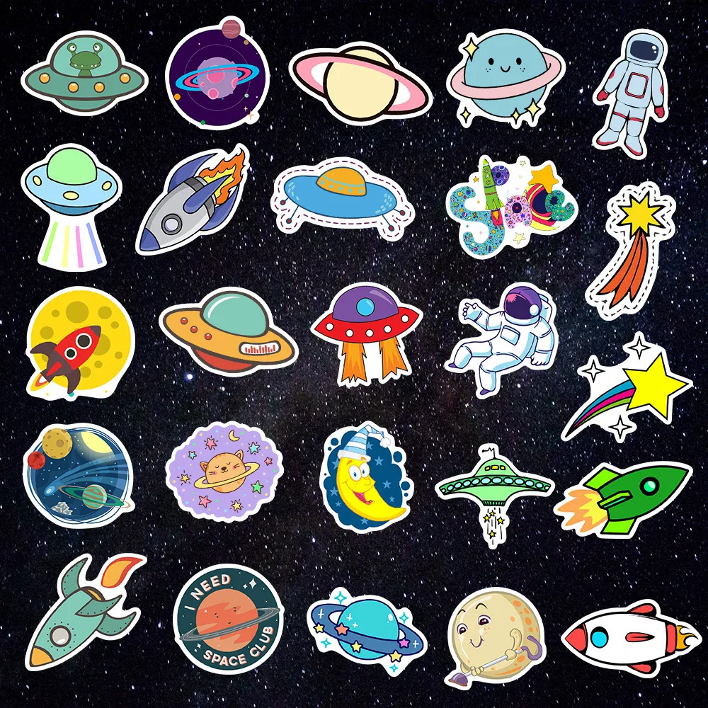 Adesivos bonitos para laptop, skate, skate, guitarra, brinquedo, legal, astronauta, alien, grafite, 10/30/50pcs