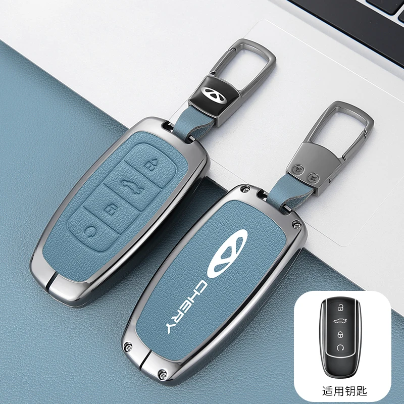 Car Zinc Alloy Leather Key Case Holder Cover Chain For Chery Ebro JAECOO Omoda 5 Tiggo 7 8 9 Plus Pro Arrizo 6 8 Car Accessories