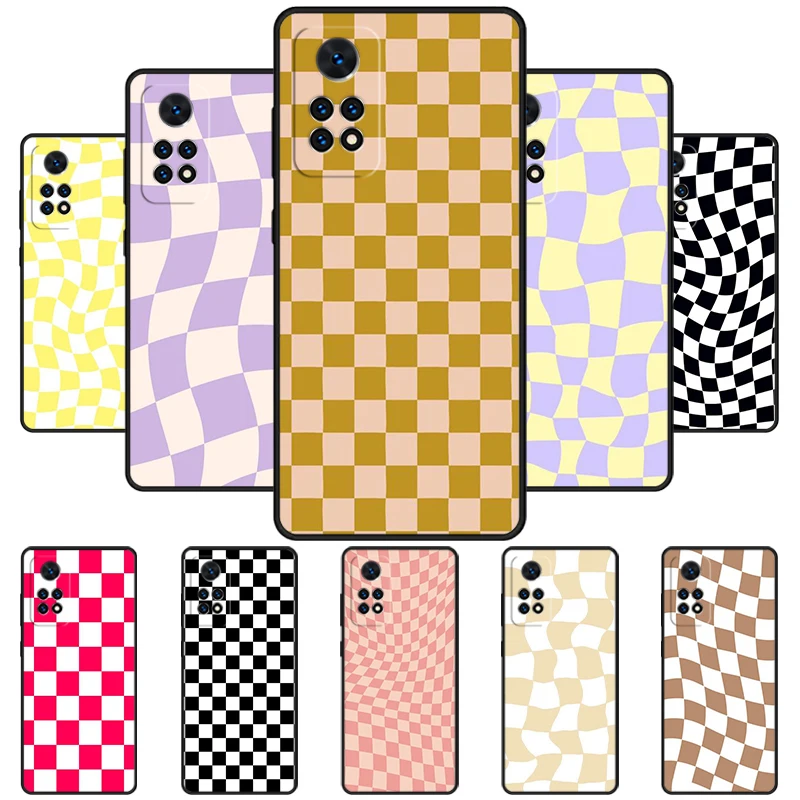 Checkerboard Pattern Mustard Yellow Phone Case For Redmi Note 11 EPro 11S 10T 9S Promax 8 Pro Xiaomi 10 11 12X 12S Ultra Cover