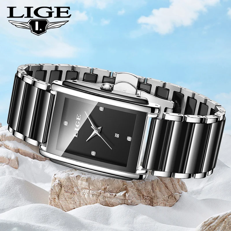 

LIGE 2025 новые роскошные женские часы, элегантные керамические кварцевые наручные часы, водонепроницаемые, модный подарок для даты, женские часы Reloj Mujer