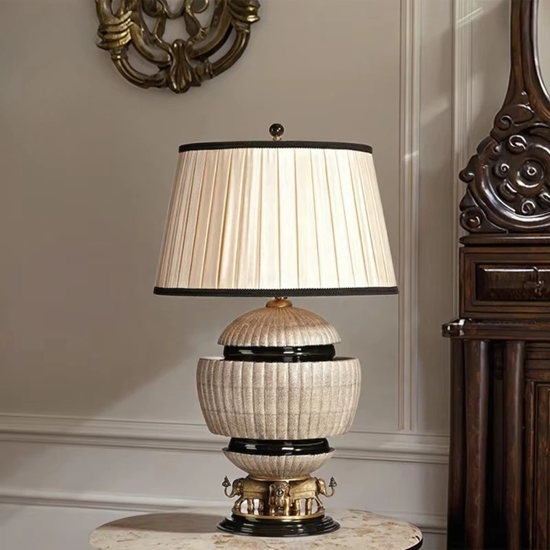 European retro luxury desk lamp black decoration, gold copper elephant base desk lamp, bedroom living room home decoration