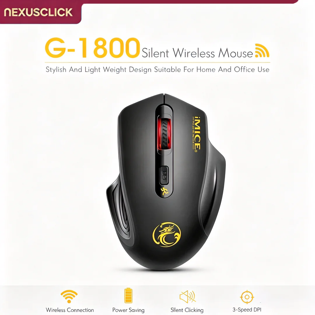 Mouse Óptico Sem Fio Silencioso NexusClick 2026 com Receptor USB 2.4G e Pilha AA para Negócios, Jogos, Escritório, Laptop e Mac
