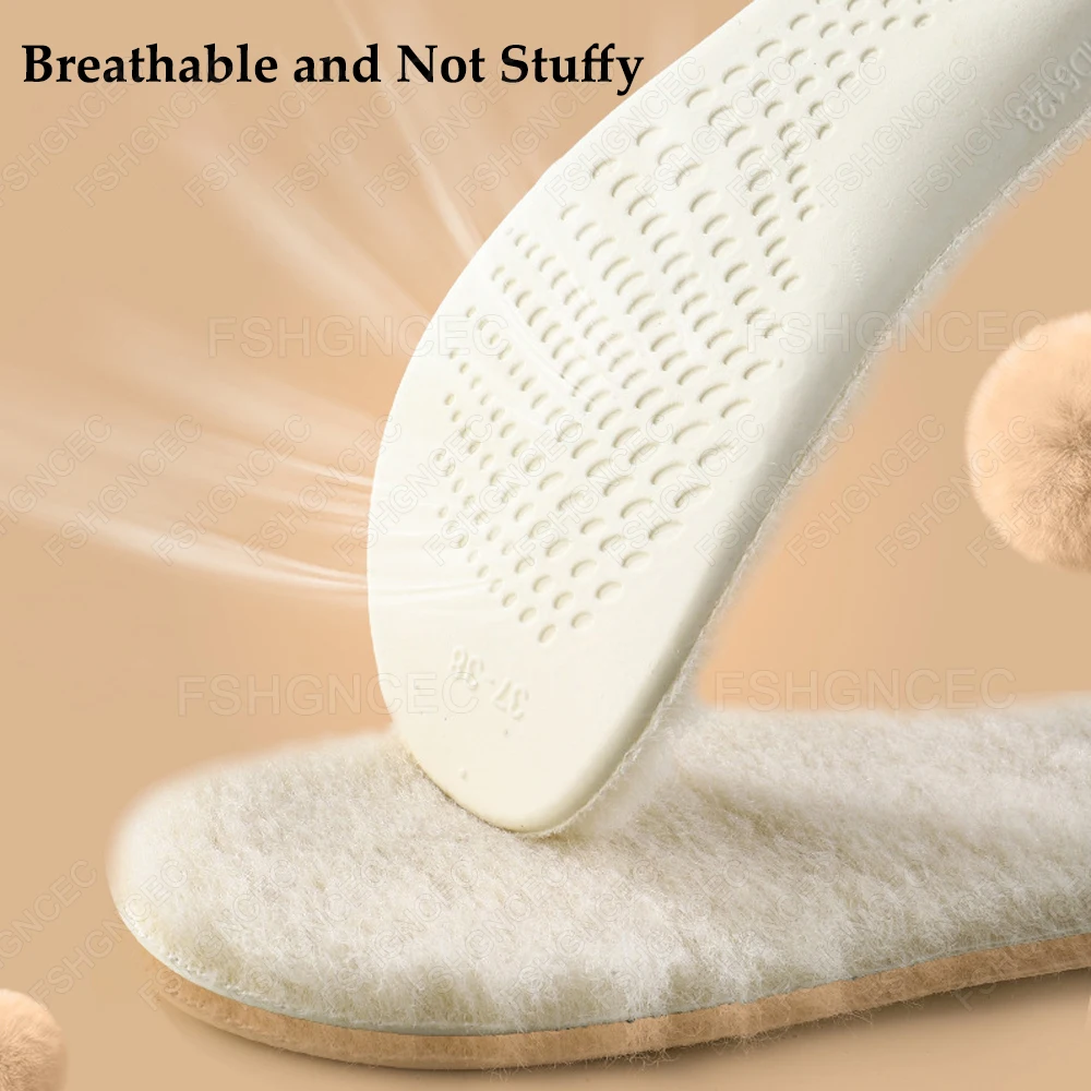 Latex Sports Insole Soft Elasticity Shoe Pads Unisex Winter Thick Thermal Real Wool Insoles for Shoes Inner Soles for Snow Boots