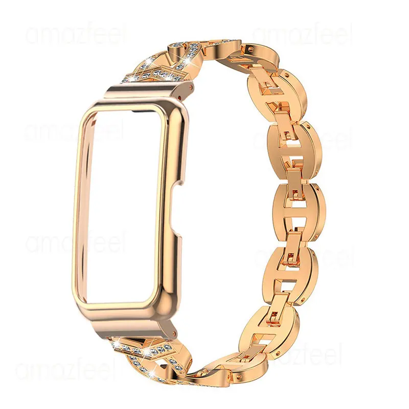 Casing pelindung logam tali berlian untuk Huawei Band 6 7 8 gelang gelang pintar untuk Honor Band 7 6 penutup pelindung gelang kulit