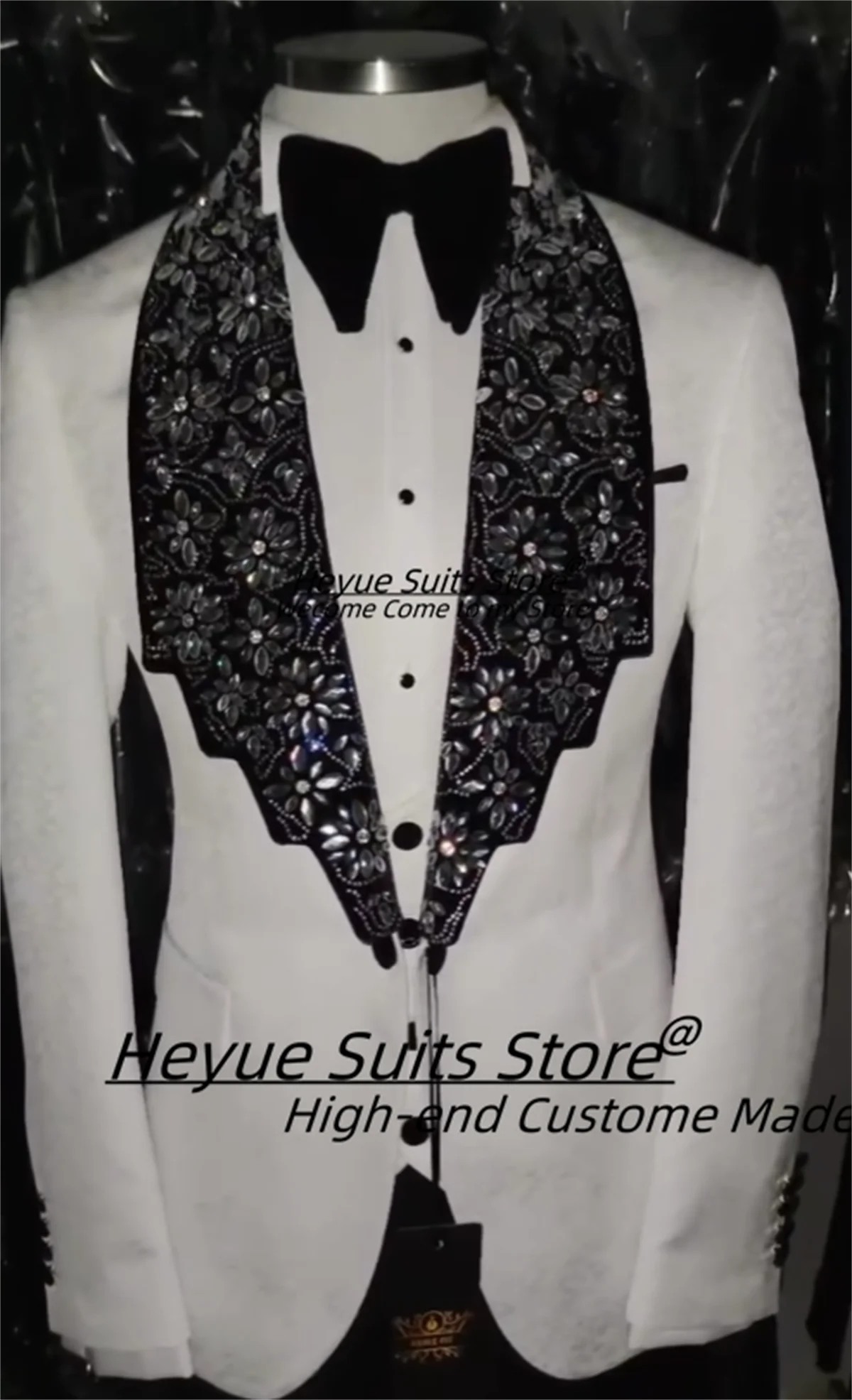 

Luxurious Shiny Diamond Shawl Lapel Groom Wedding Tuxedos Customized Slim Fit 3 Pieces Sets Male Party Blazers Costume Homme