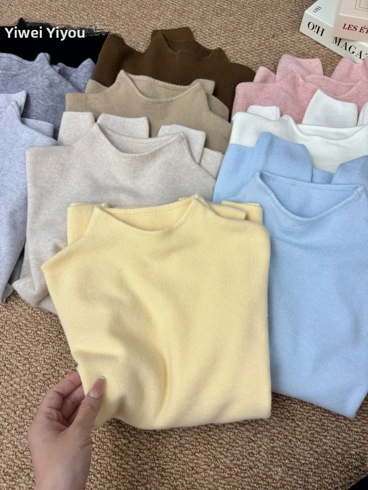 

Slim Fit Knitted Sweater Base Layer irt f High Collar Inner Wear Sweet Sle Soft Winter Long Sve Women's Top