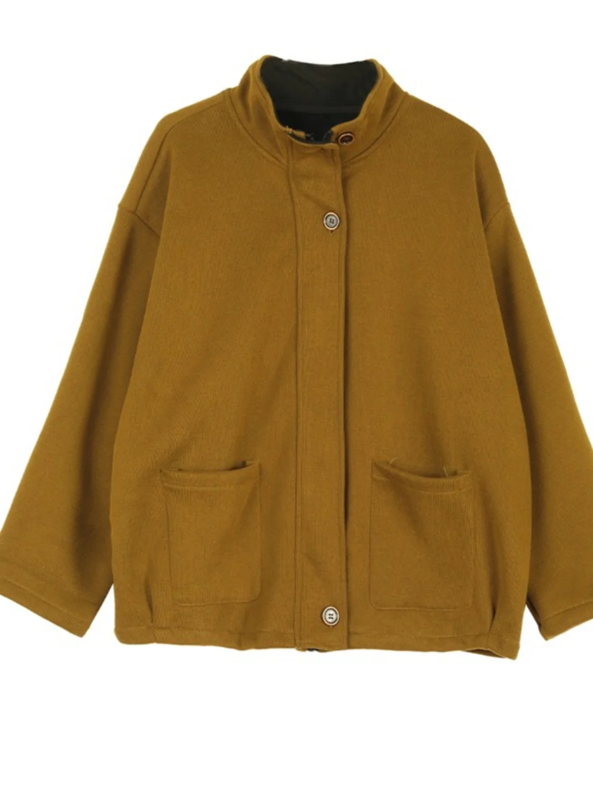 Cardigan da donna con colletto alla coreana foderato in Fce, capispalla casual allentato e caldo, vintage Faion autunno inverno