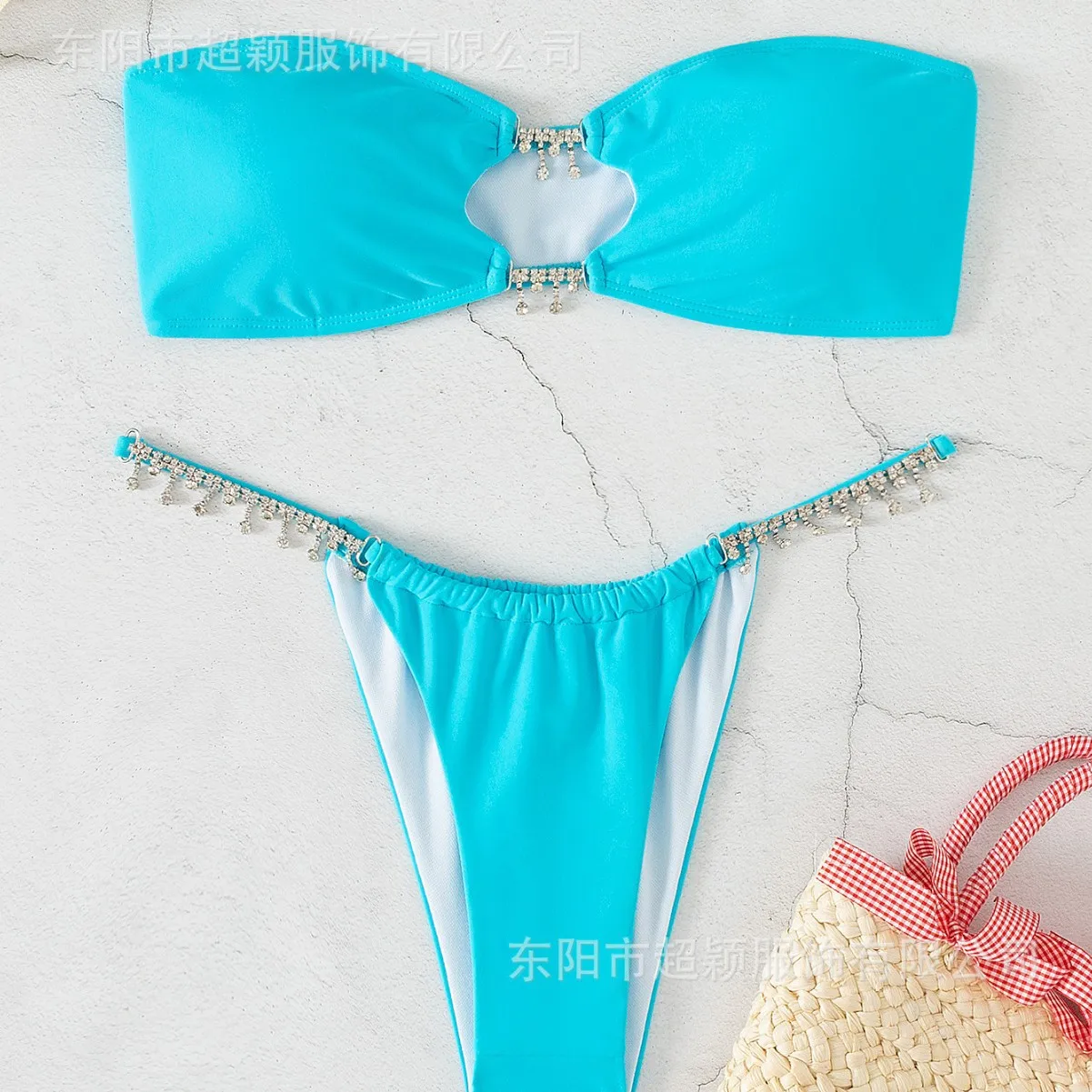 

Swimsuit diamond chain sexy tube top split bikini solid color swimsuit new bikini2025 new
