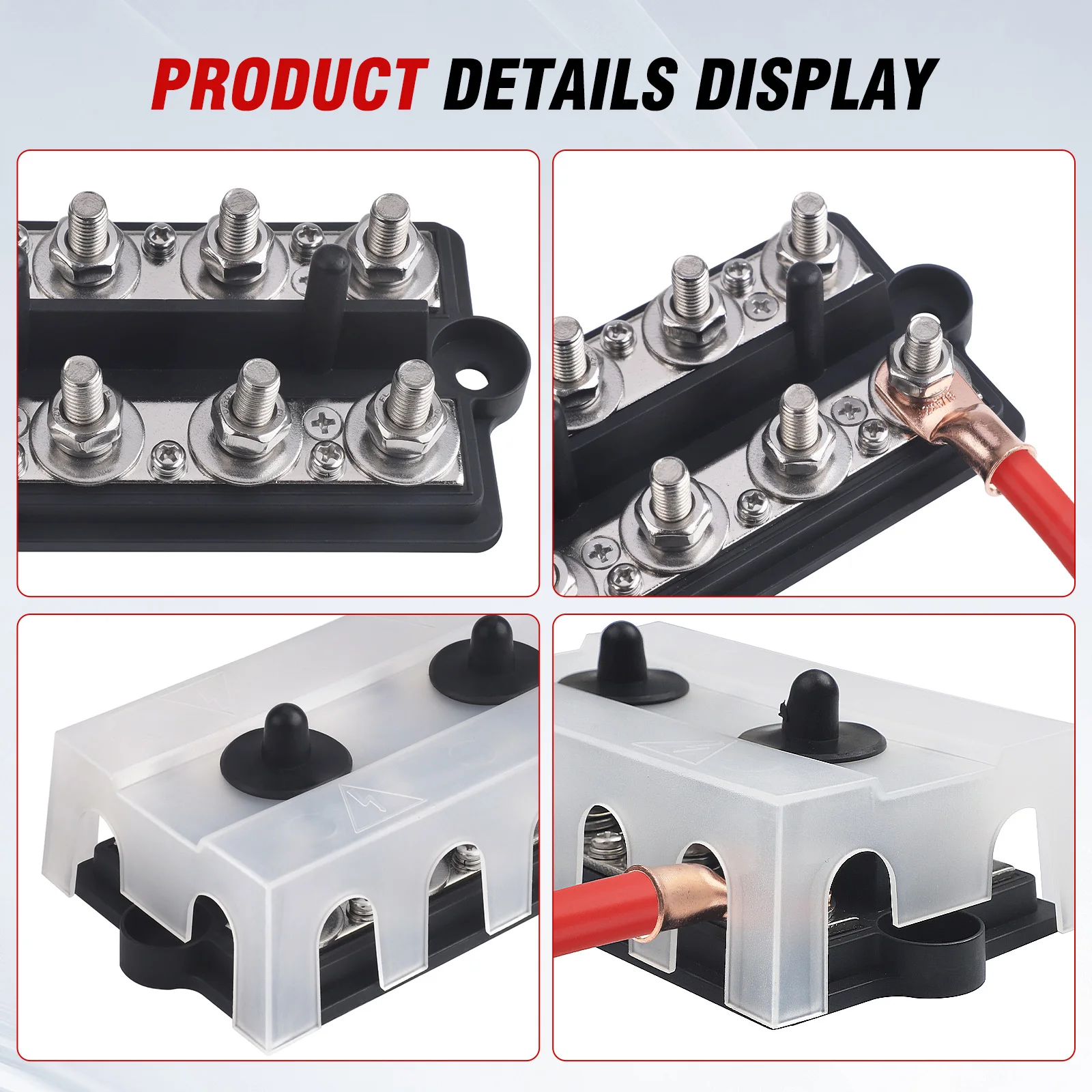Picture 6: Heavy Duty Positive Negative Power Busbar 8 Way Bus Bar 12V-48V 250A DC Battery Terminal Studs Box M8 M10 Distribution Block Box