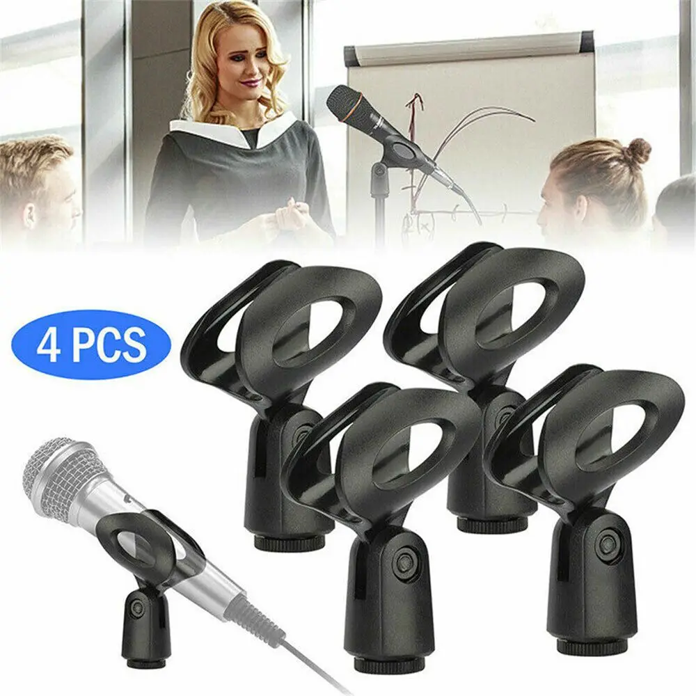 4 Pack Plastic Wireless Black Mic Stand Microphone Mount Holder Mic Clip Universal