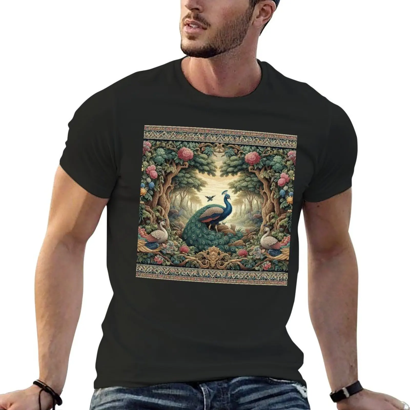 Peacock Attracting the Peahens T-Shirt anime clothes plus sizes tees cotton t shirt men