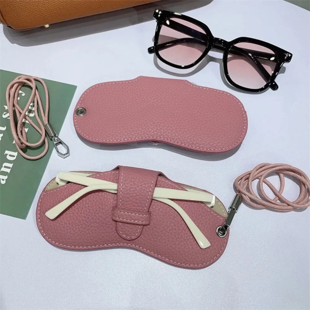 

Minimalist Solid Color Glasses Bag With Rope PU Leather Eyewear Protector Case Portable Eyewear Clip Women Men