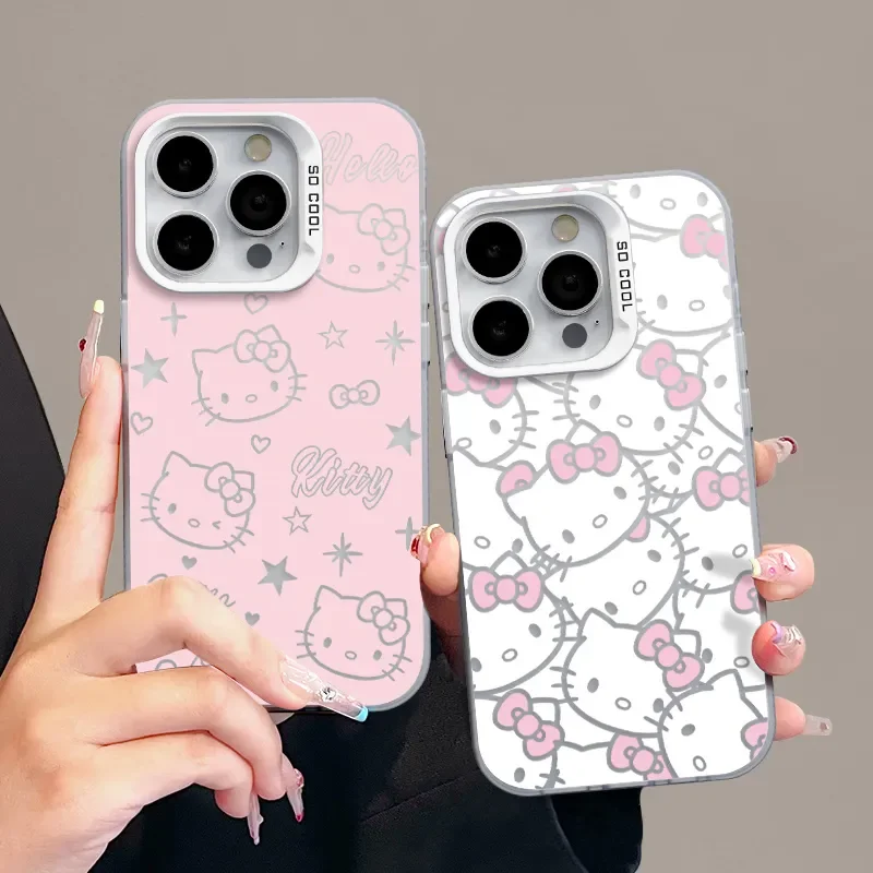 

Hello Kitty Star Cute Phone Case For iPhone 16 15 14 13 Pro Max 11 12 13 16 Pro XR XS X 7 8 16 Plus 16E Lovely Matte Laser Cover