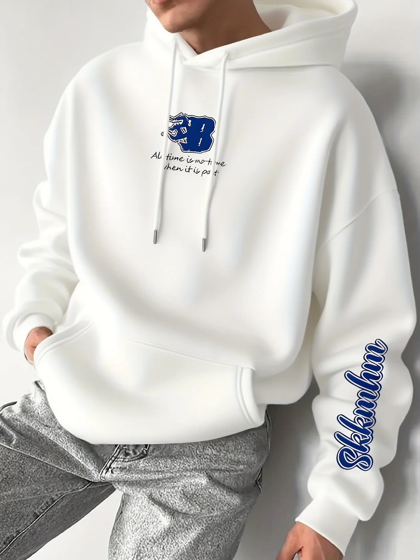 Fashion Daily‑wear Men Hoodie Simple Letter Graphic Chest & Long Sleeve Print Autumn‑Winter Pullover