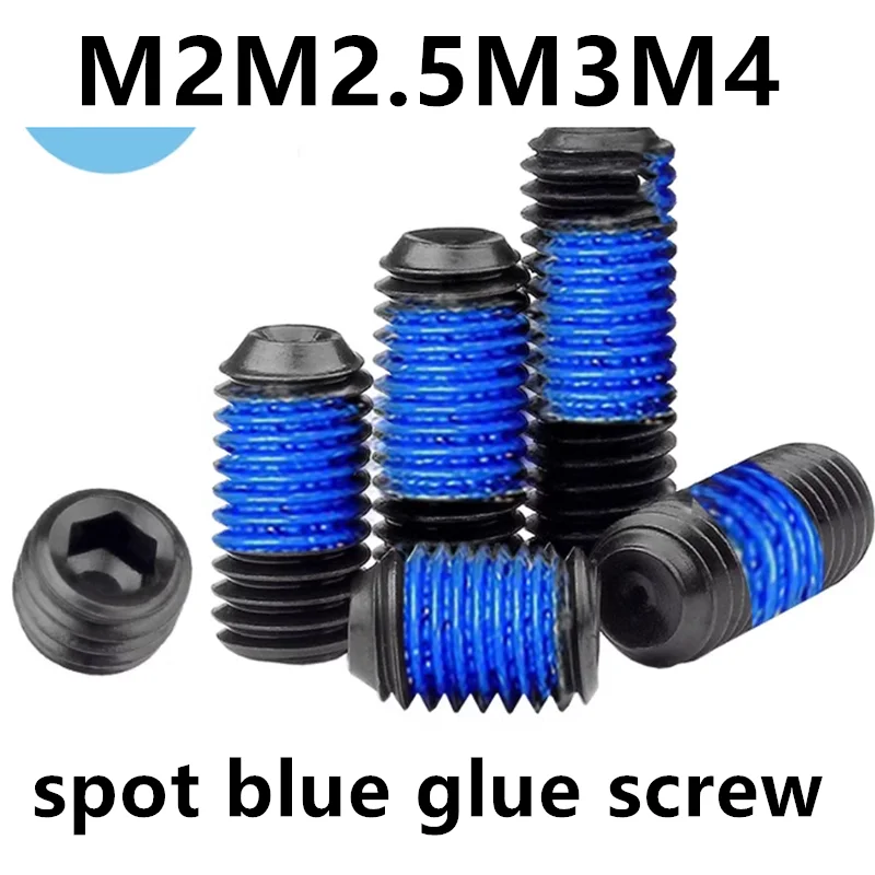 

12.9 grade black carbon steel hex socket cup point head set screw paint treatment anti-loose spot blue glue grub screw1180