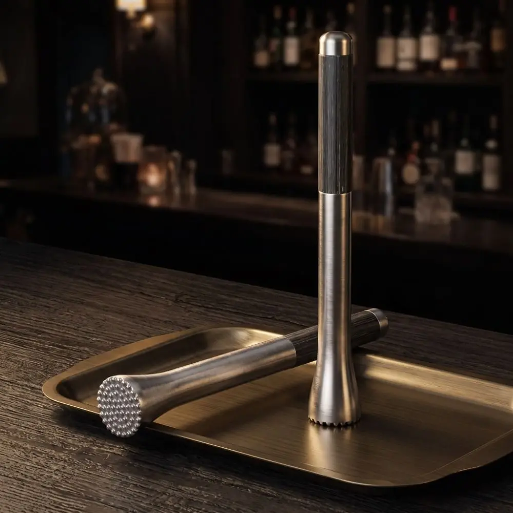 304 Stainless Steel Ice Crusher Anti-Slip Wood Handle Long Handle Cocktail Muddler Ergonomic Labour Saving Ice Crushing Hammer