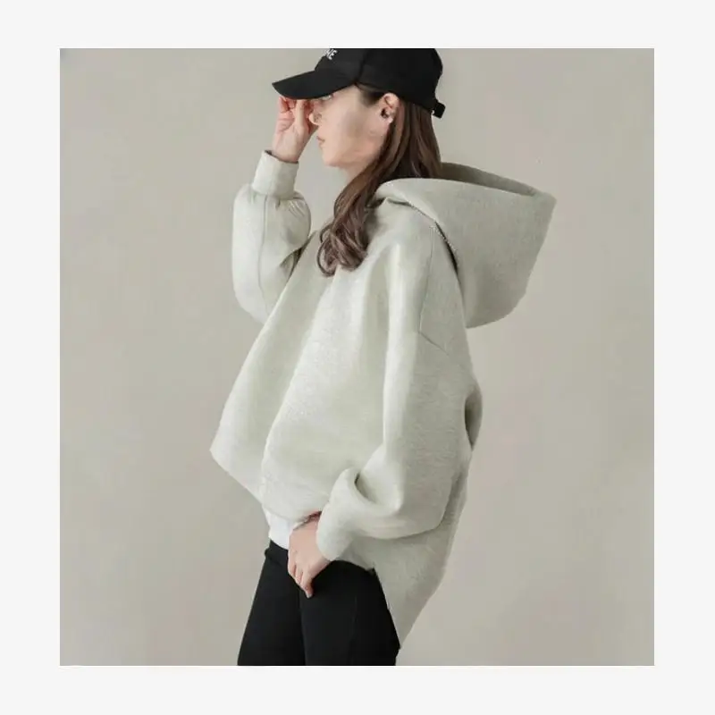 

Весна-лето 2023, свободная женская толстовка с капюшоном, чистый цвет, простой дизайн, смесь хлопка, длинная свеч, повседневная, удобная, Sw...