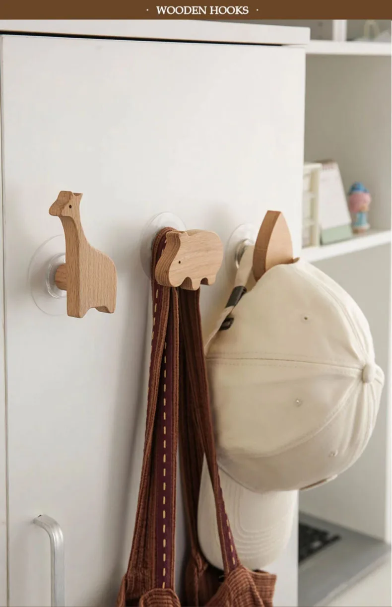 Lot De 4 Patères Murales Enfant - Crochets Animaux En Bois Coloré - Adhésif Ou Vis - Porte-manteaux Déco Chambre
