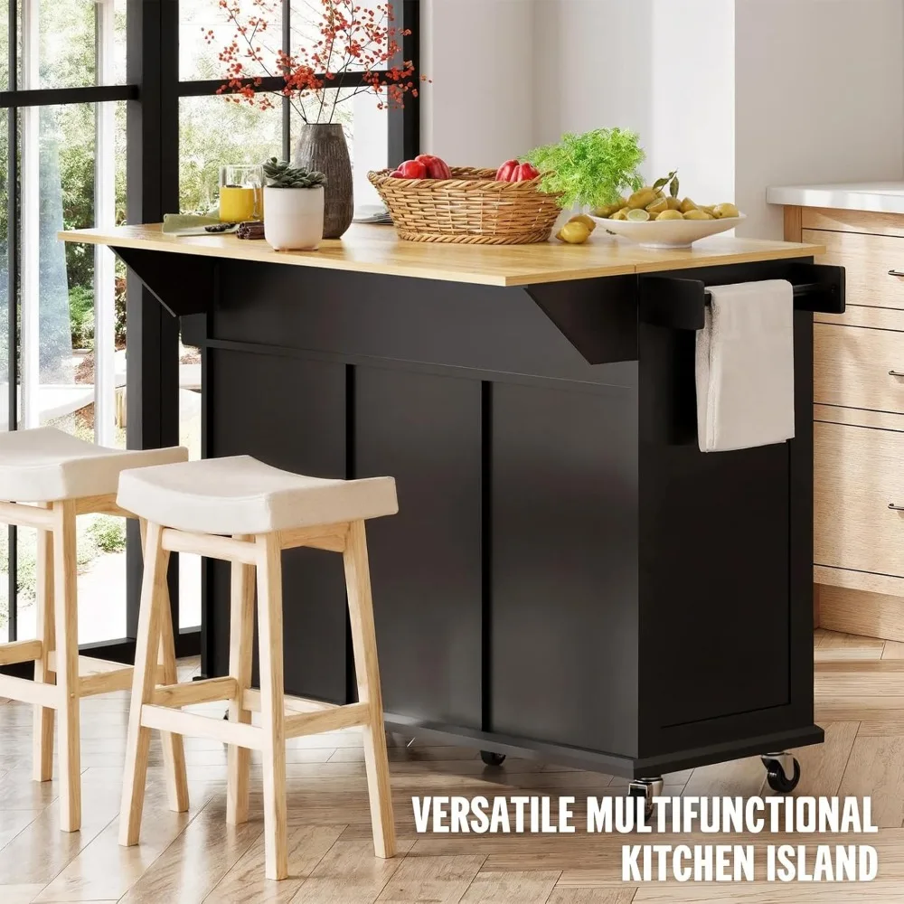 عربة جزيرة المطبخ المتدحرجة مع مساحة تخزين، وعربة خشبية تتميز بخزانة، وبار المناشف، وأدراج مزدوجة، ورف توابل جانبي، وعاء النبيذ #4