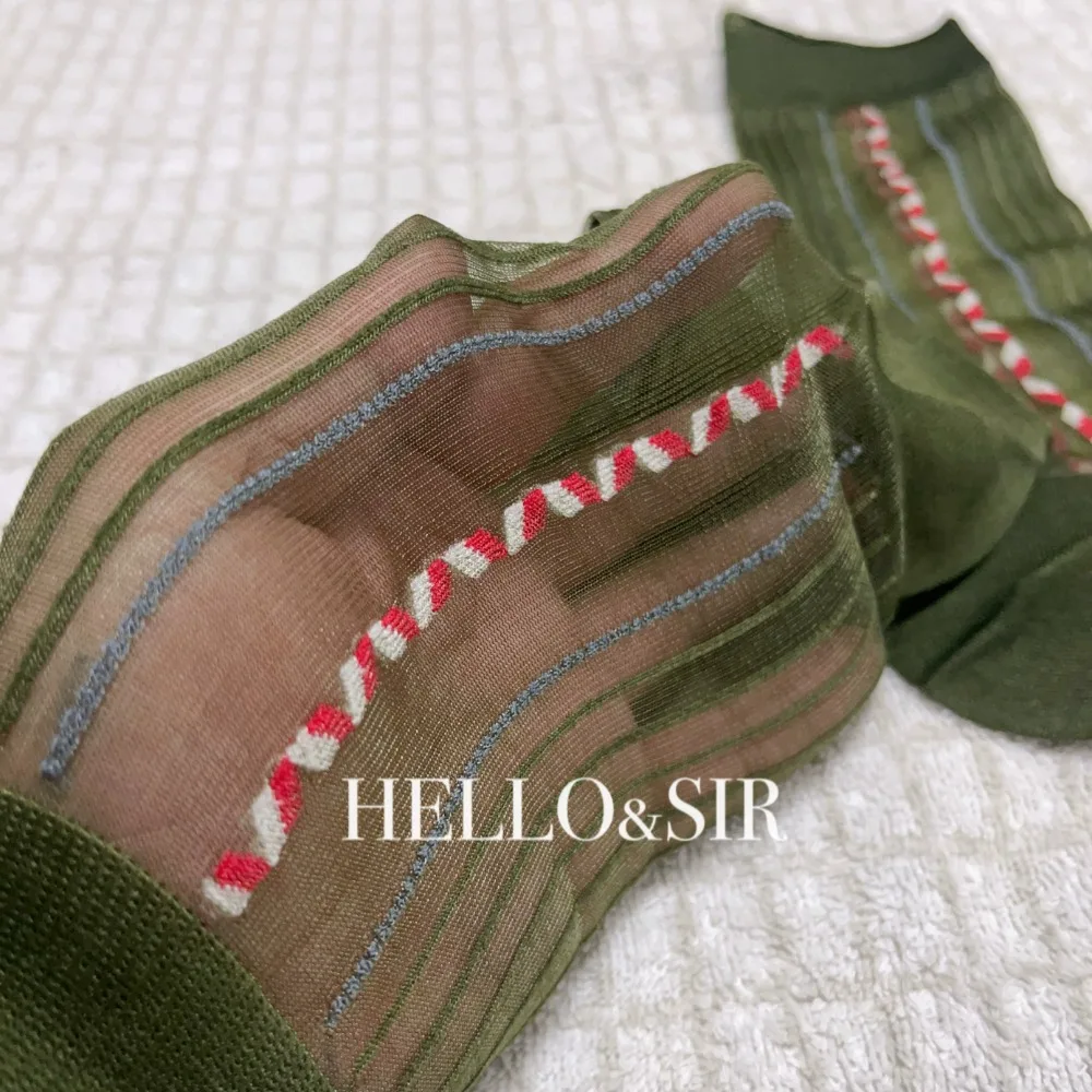 

Olive Green Mens Socks Summer Breathable Thin Male Socks Casual Business Man Dress Socks Sexy Stripe See-Through Sheer Stockings